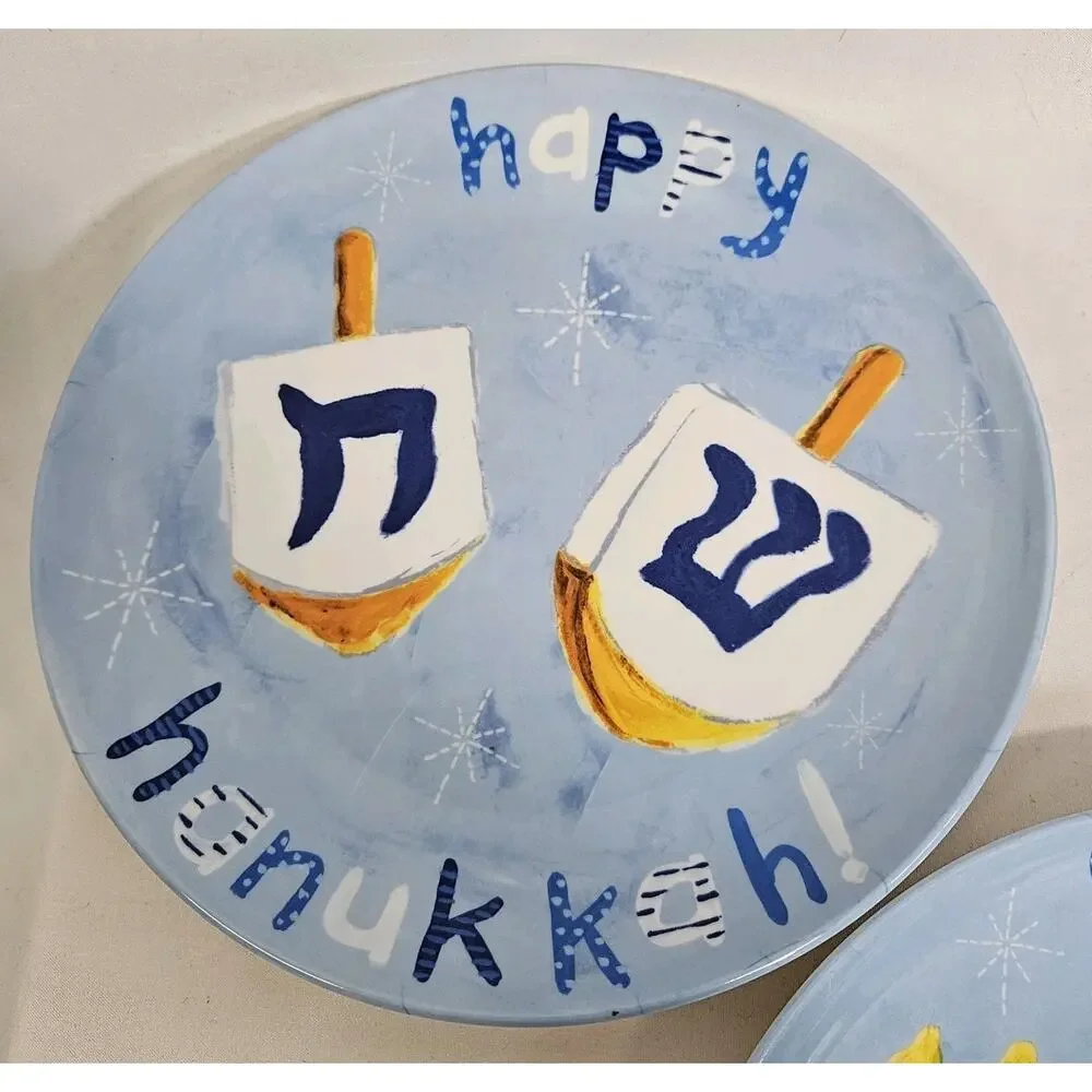 Set Of 3 Pottery Barn Kids Hanukkah Dreidel Menorah Melamine 9